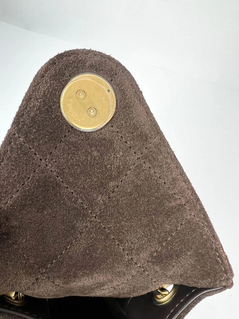 Chanel 25 Suede Calfskin Antique Gold Metal Small Brown Shoulder Bag - 9