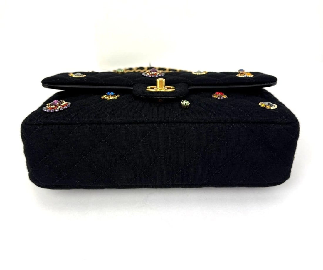 Chanel Jersey Knit Quilted Crystal Embellished Medium Double Flap Bag - 3