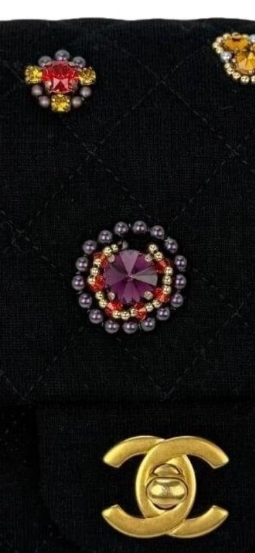 Chanel Jersey Knit Quilted Crystal Embellished Medium Double Flap Bag - 8