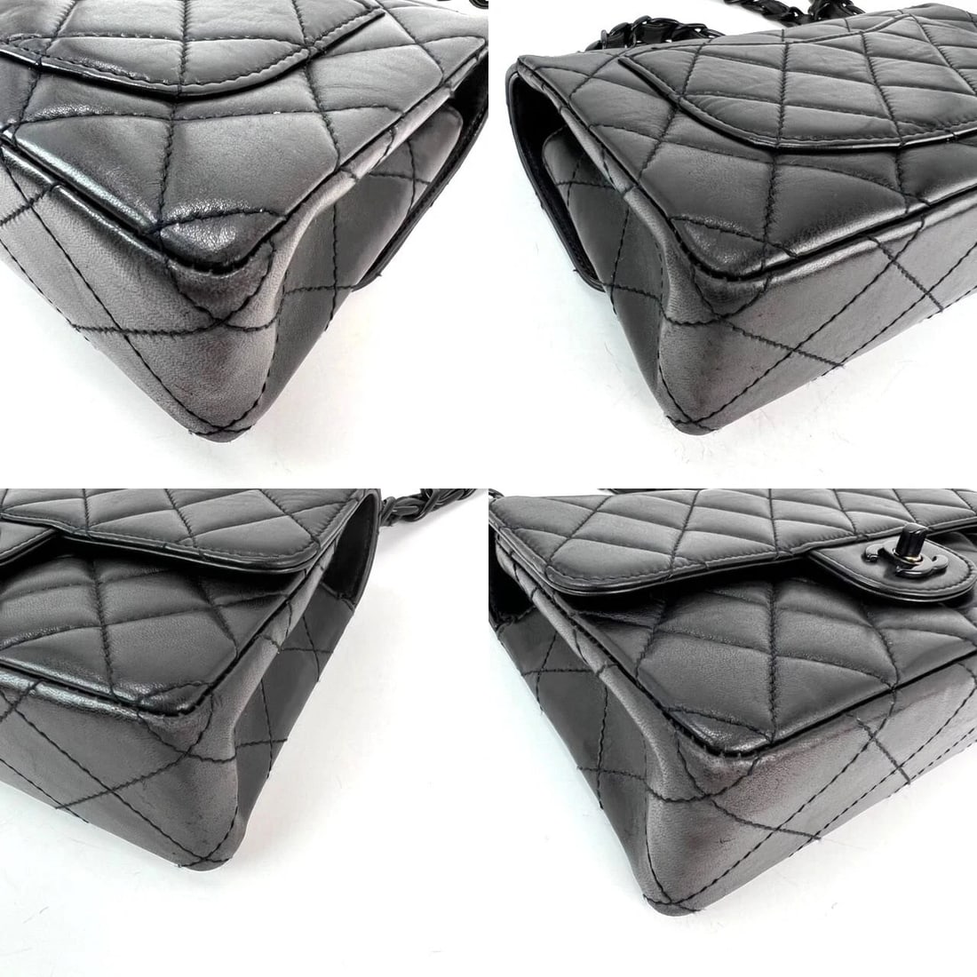 Chanel Vintage Quilted Lambskin Black Resin Chain Small Classic Single Flap - 7