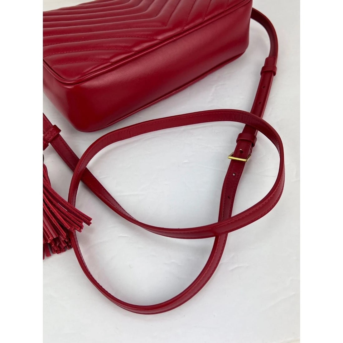 YVES SAINT LAURENT Matelasse Calfskin Lou Camera Red Crossbody Bag - 7