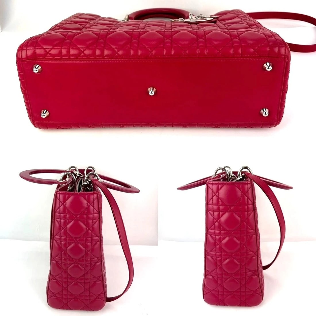 Christian Dior Lambskin Cannage Large Red Lady Dior Shoulder Bag - 4