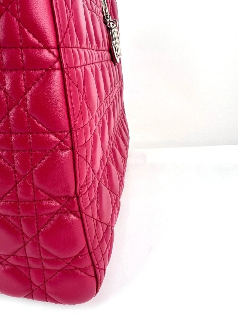 Christian Dior Lambskin Cannage Large Red Lady Dior Shoulder Bag - 9