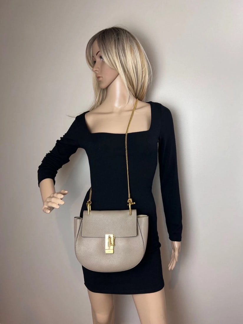 Chloe Small Drew Gray Grained Lambskin Leather Shoulder Cross-body Bag - 11