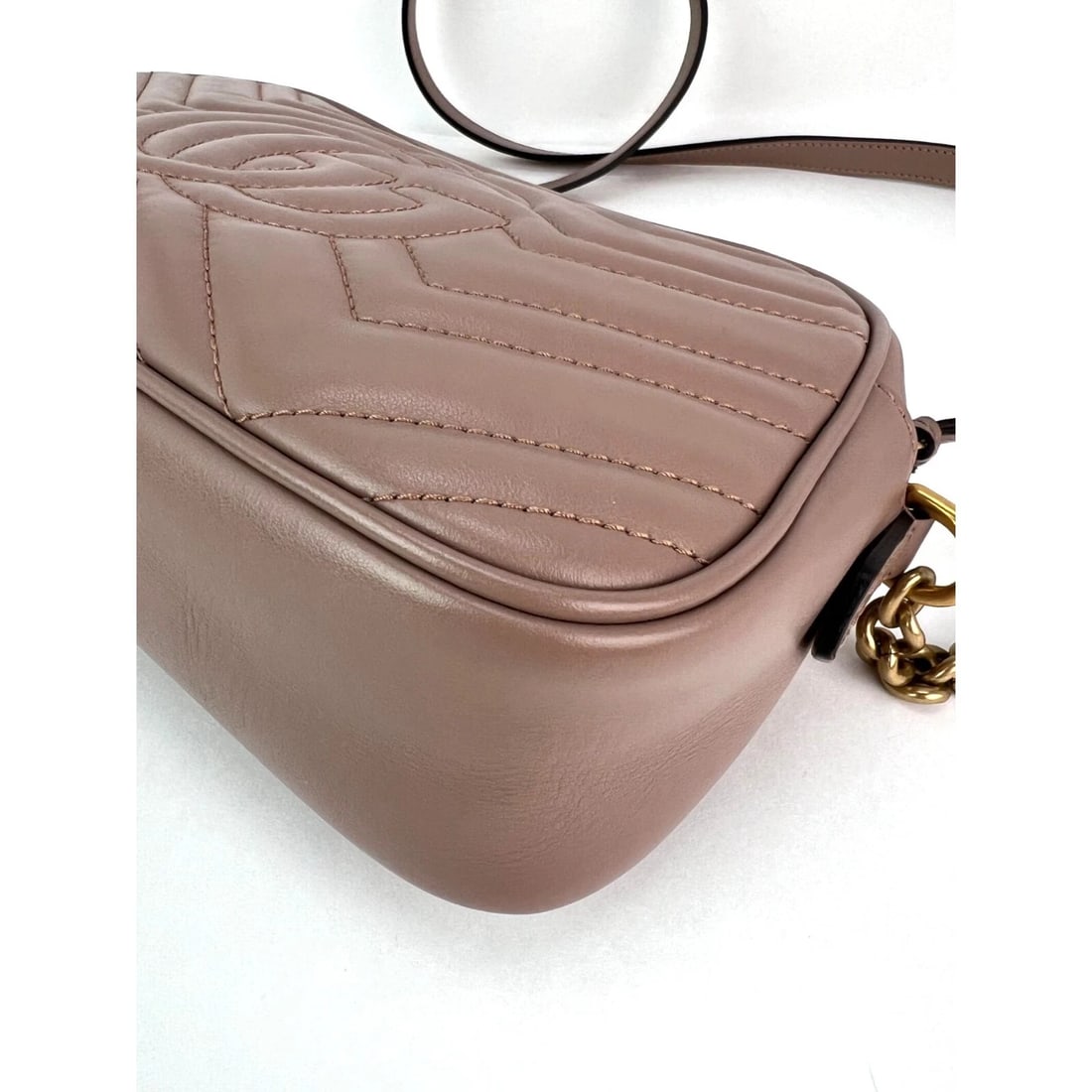 Gucci GG Marmont Small Chain Beige Matelasse Leather Crossbody Bag - 10