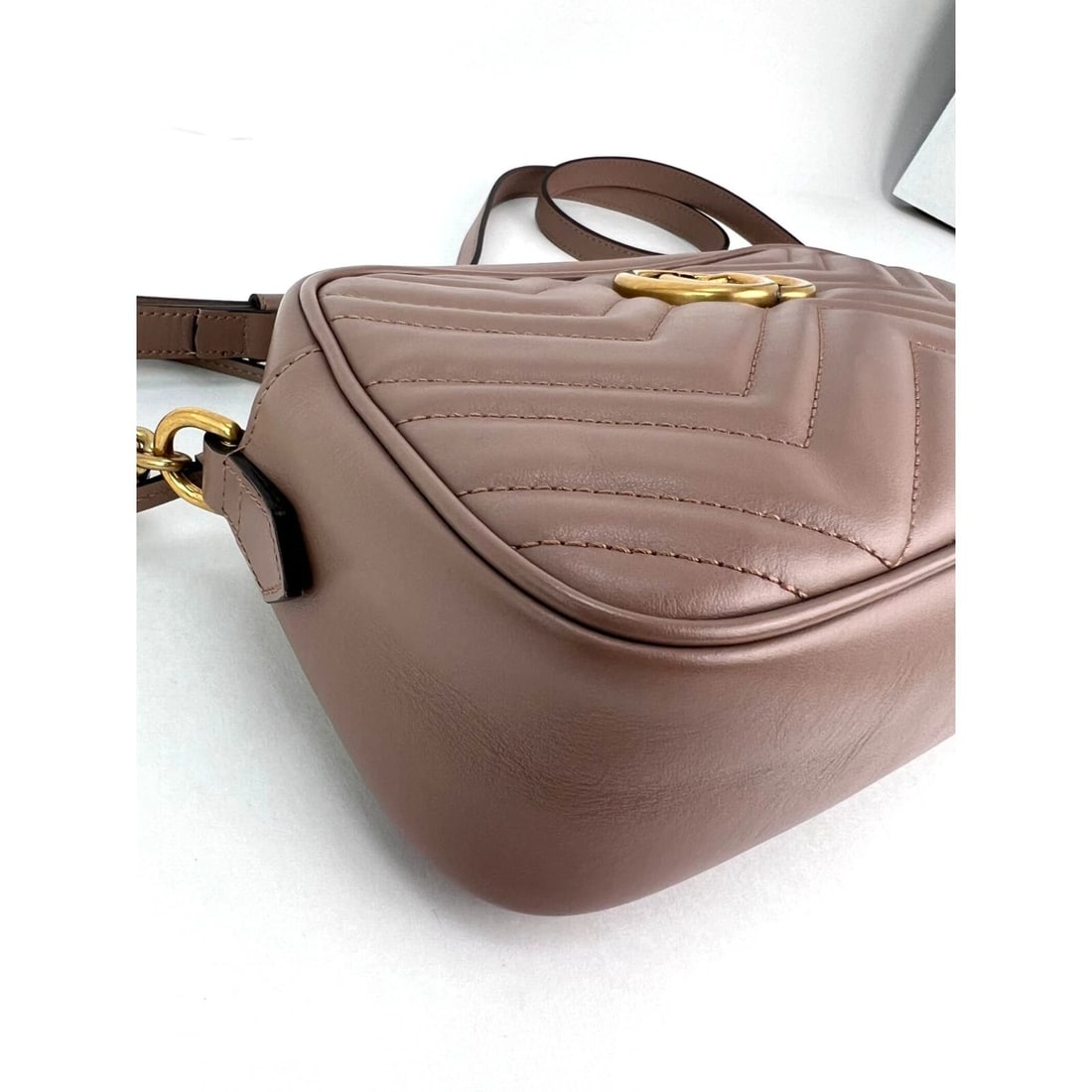 Gucci GG Marmont Small Chain Beige Matelasse Leather Crossbody Bag - 14