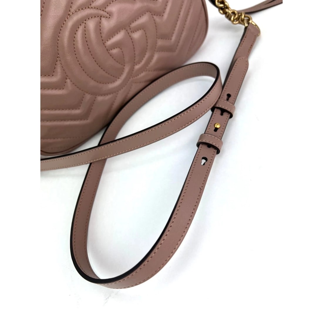 Gucci GG Marmont Small Chain Beige Matelasse Leather Crossbody Bag - 16