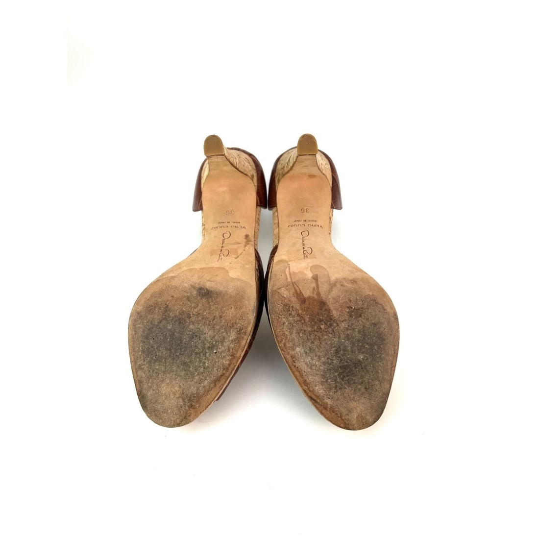 Oscar de la Renta Peep Toe Crocodile Cork Heel Shoe - 11