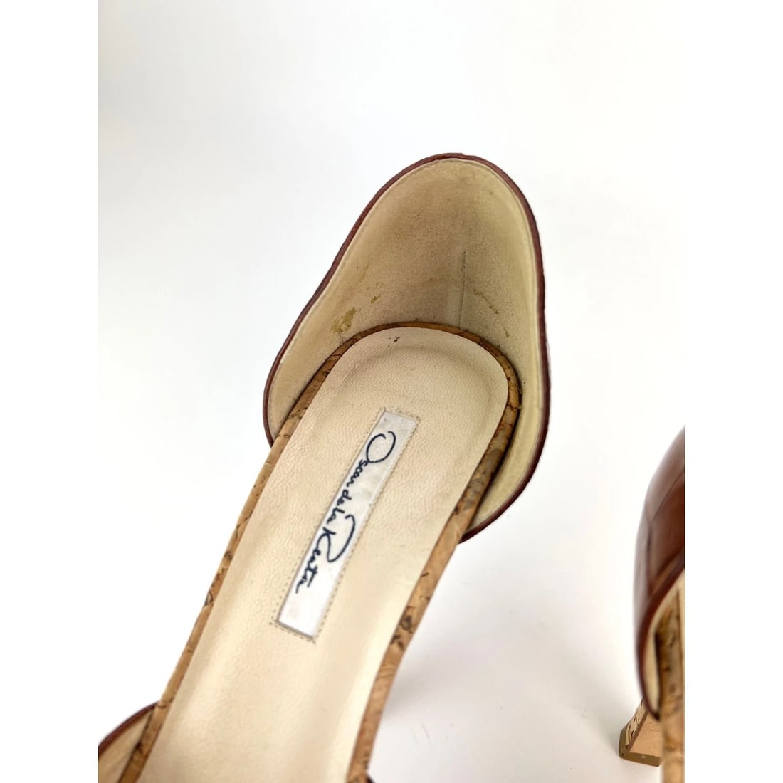 Oscar de la Renta Peep Toe Crocodile Cork Heel Shoe - 8
