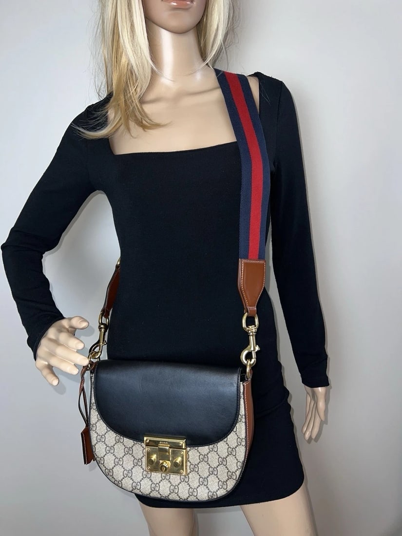 Gucci GG Supreme Web Padlock Black Messenger Shoulder Bag - 12