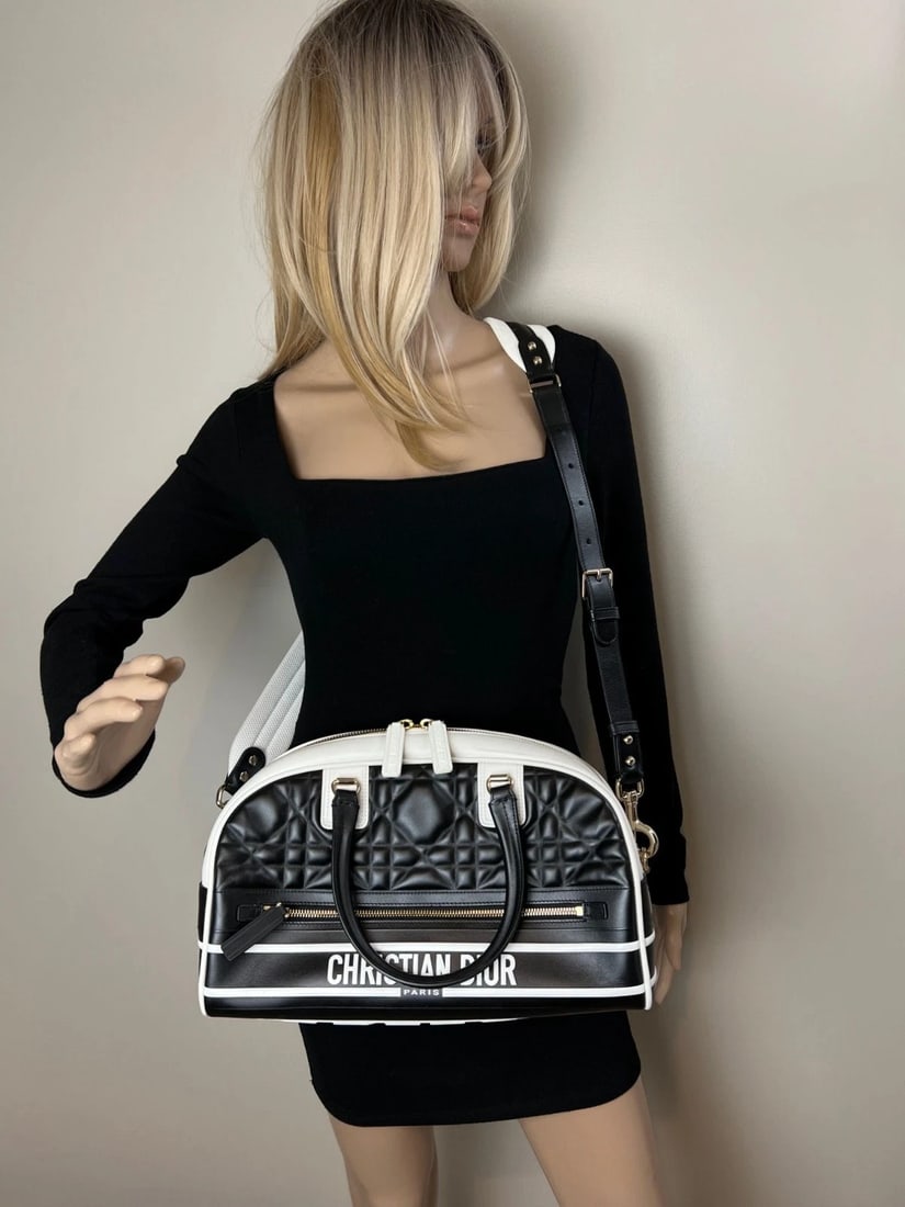 Christian Dior Lambskin Cannage Medium Dior Vibe Zip Bowling Bag - 16