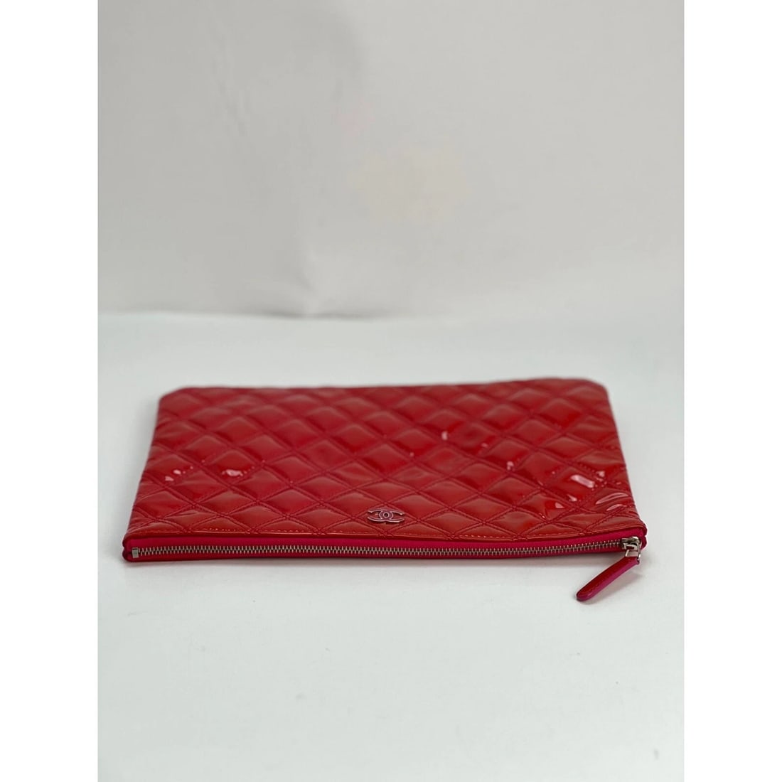 Chanel Patent Quilted Medium Cosmetic Case Dark Pink Clutch Bag - 11