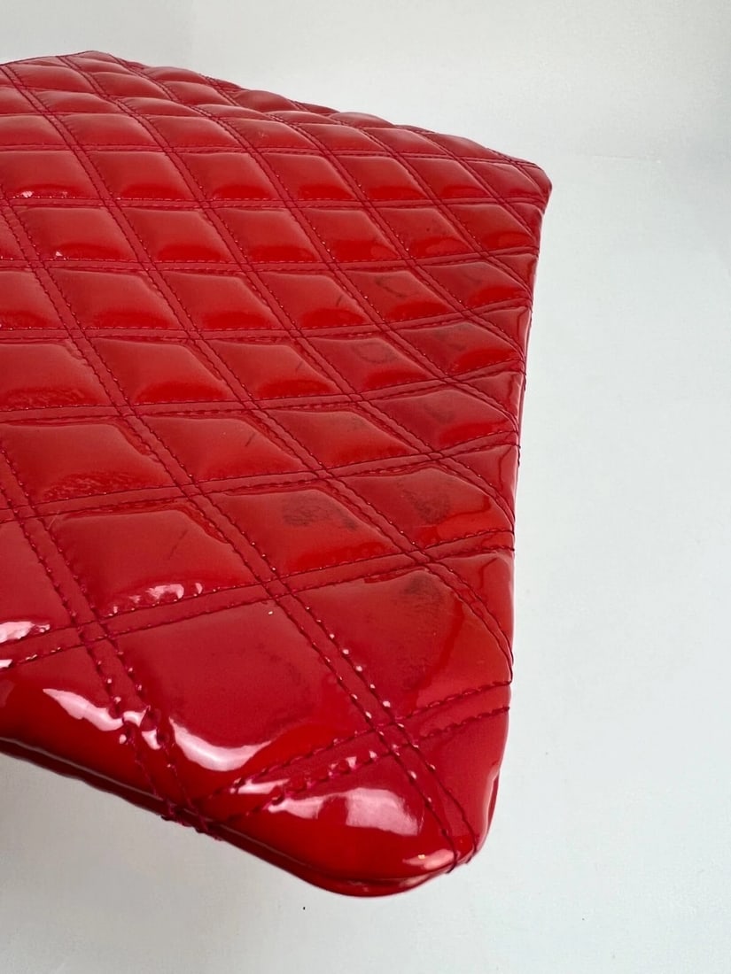 Chanel Patent Quilted Medium Cosmetic Case Dark Pink Clutch Bag - 15