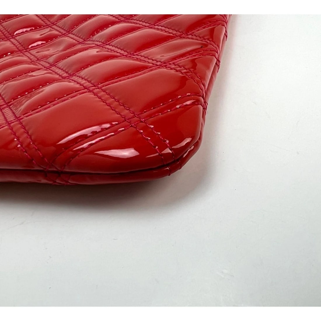 Chanel Patent Quilted Medium Cosmetic Case Dark Pink Clutch Bag - 9