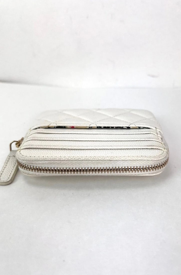 Chanel Caviar Quilted CC Zip Card Holder White Wallet - 11