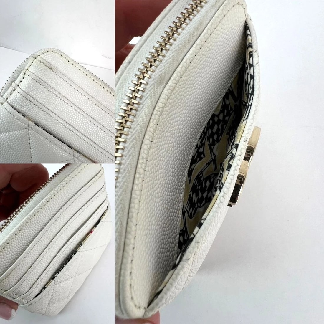 Chanel Caviar Quilted CC Zip Card Holder White Wallet - 4