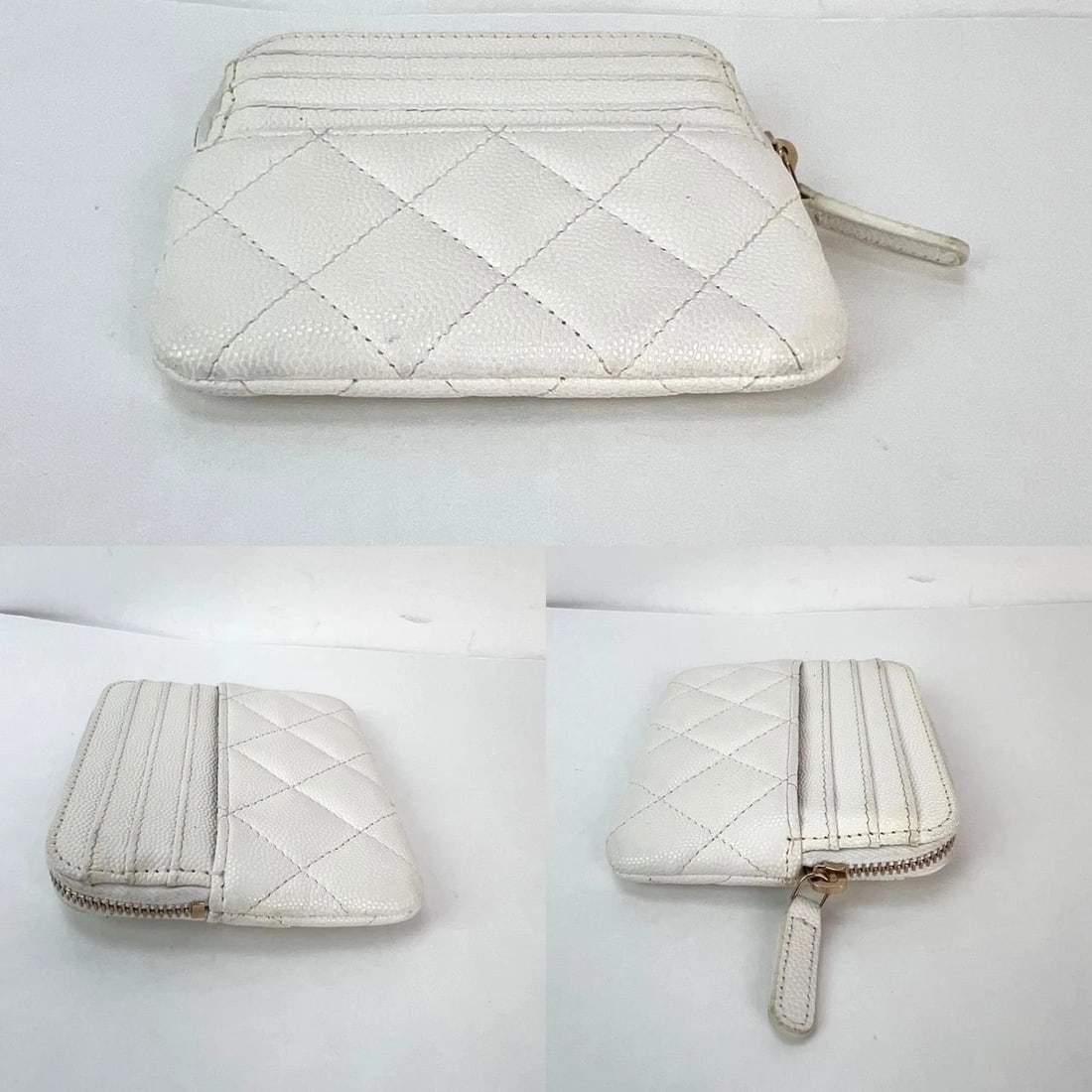Chanel Caviar Quilted CC Zip Card Holder White Wallet - 5