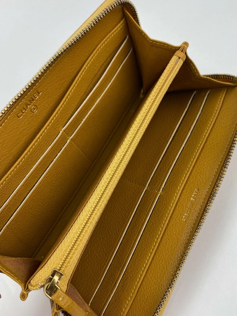 Chanel Quilted Yellow Patent Leather Brilliant Zip Around Wallet - 12