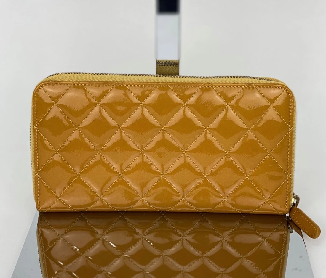 Chanel Quilted Yellow Patent Leather Brilliant Zip Around Wallet - 2