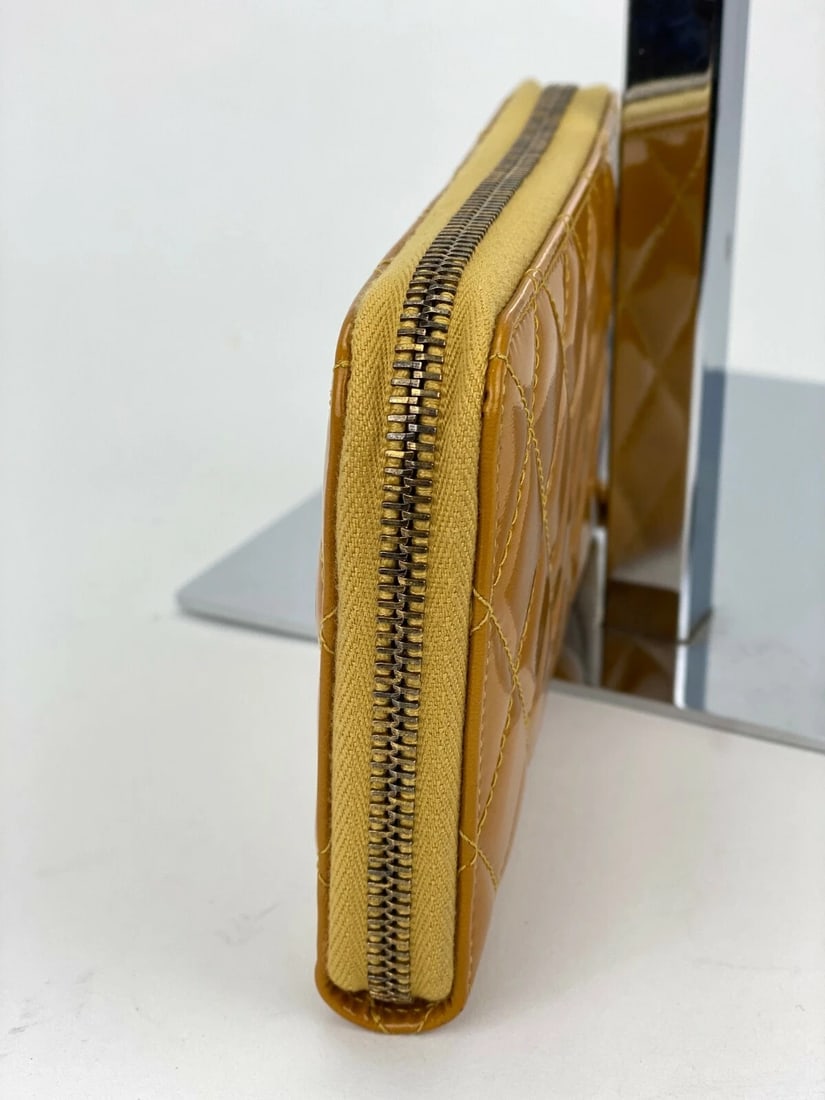 Chanel Quilted Yellow Patent Leather Brilliant Zip Around Wallet - 4