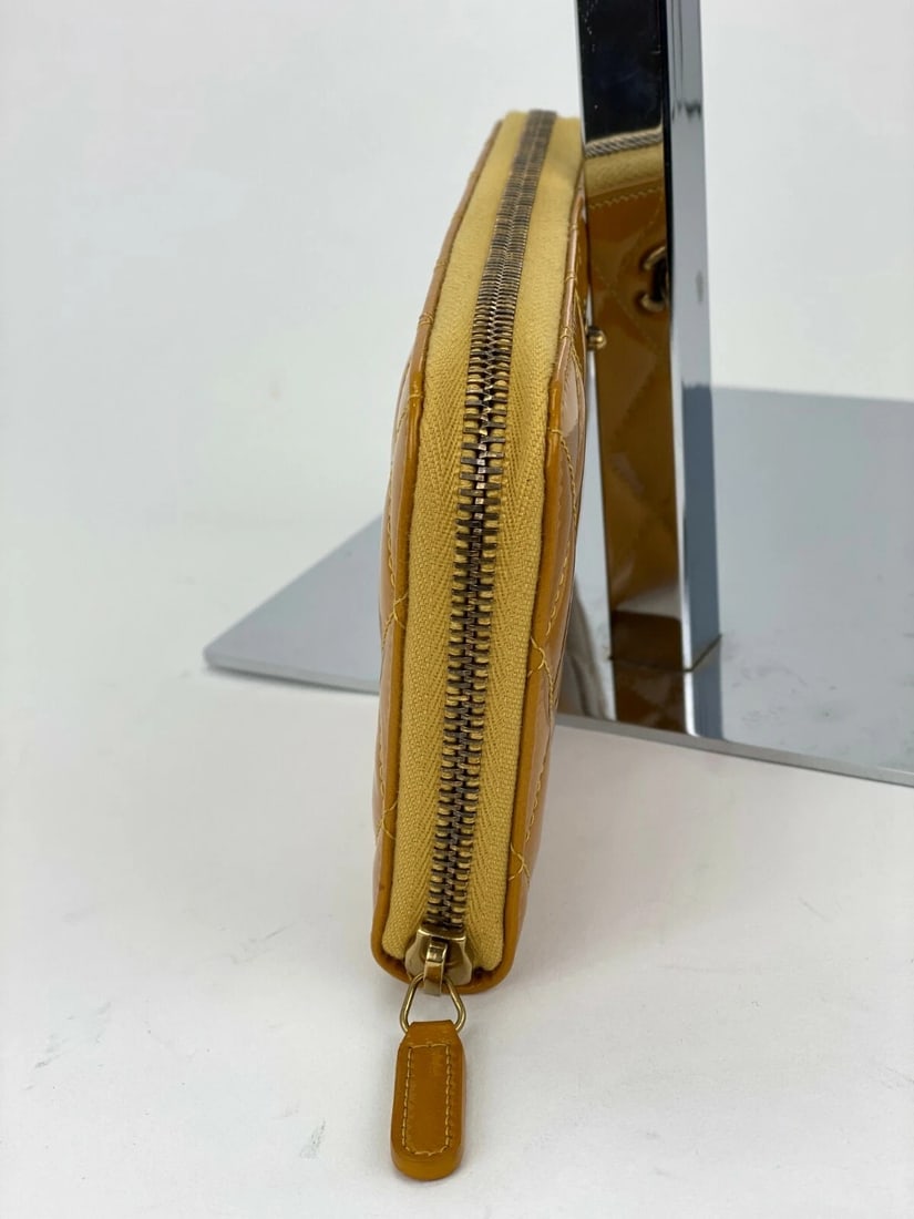 Chanel Quilted Yellow Patent Leather Brilliant Zip Around Wallet - 5