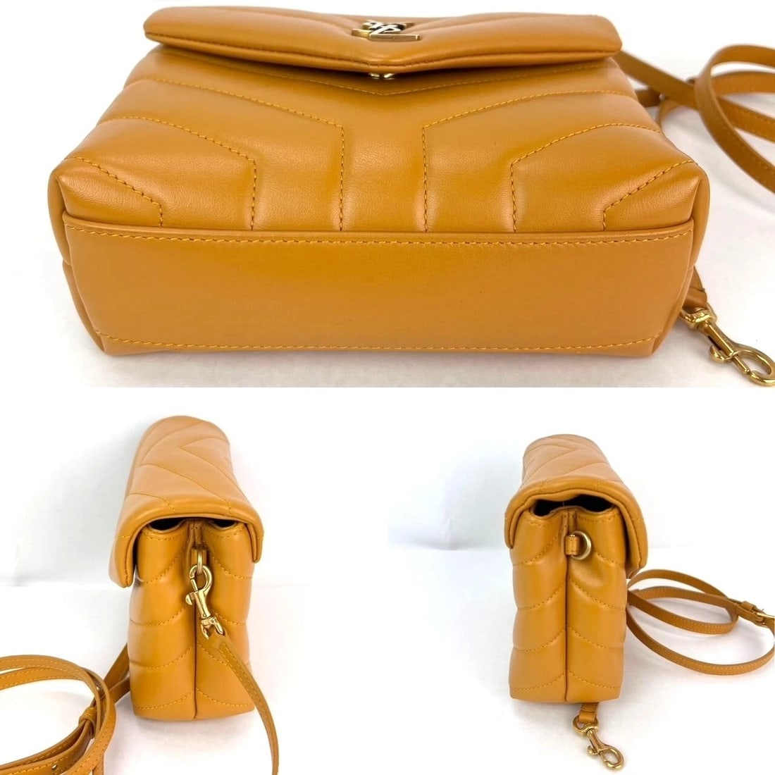 Saint Laurent Calfskin Quilted Toy Loulou Yellow Crossbody Bag - 4