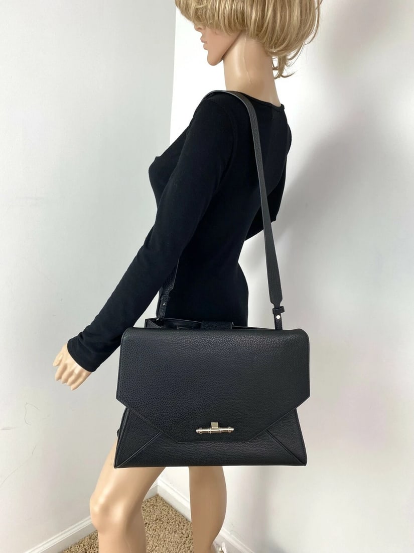 Givenchy Hand Bag Obsedia Medium Flap Black Pebbled Calfskin Satchel - 9