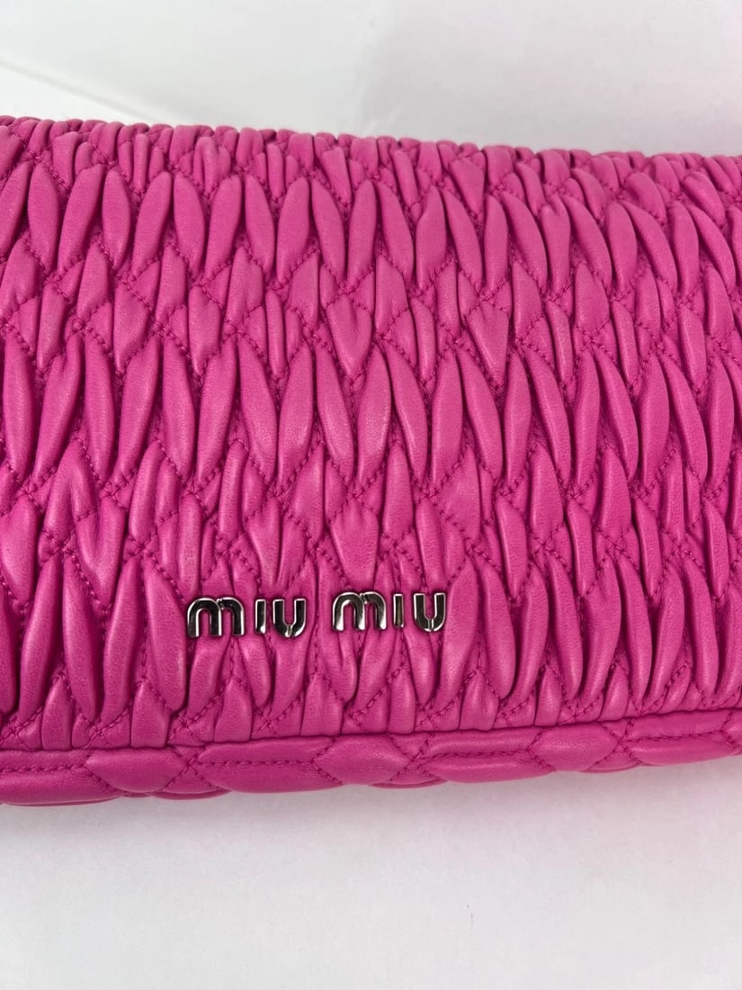 Miu Miu Pink Lambskin Nappa Crystal Shoulder Clutch Bag - 12