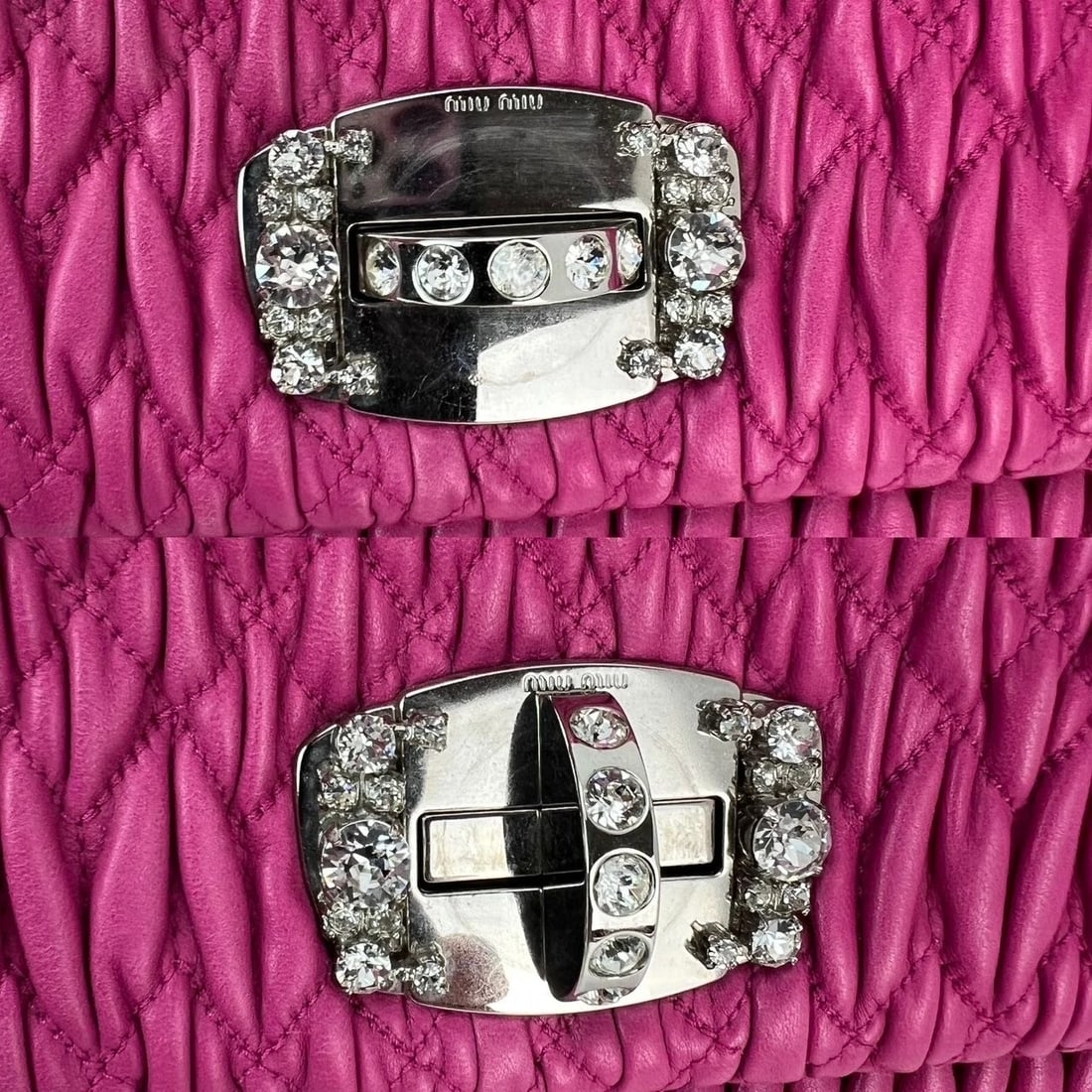 Miu Miu Pink Lambskin Nappa Crystal Shoulder Clutch Bag - 3