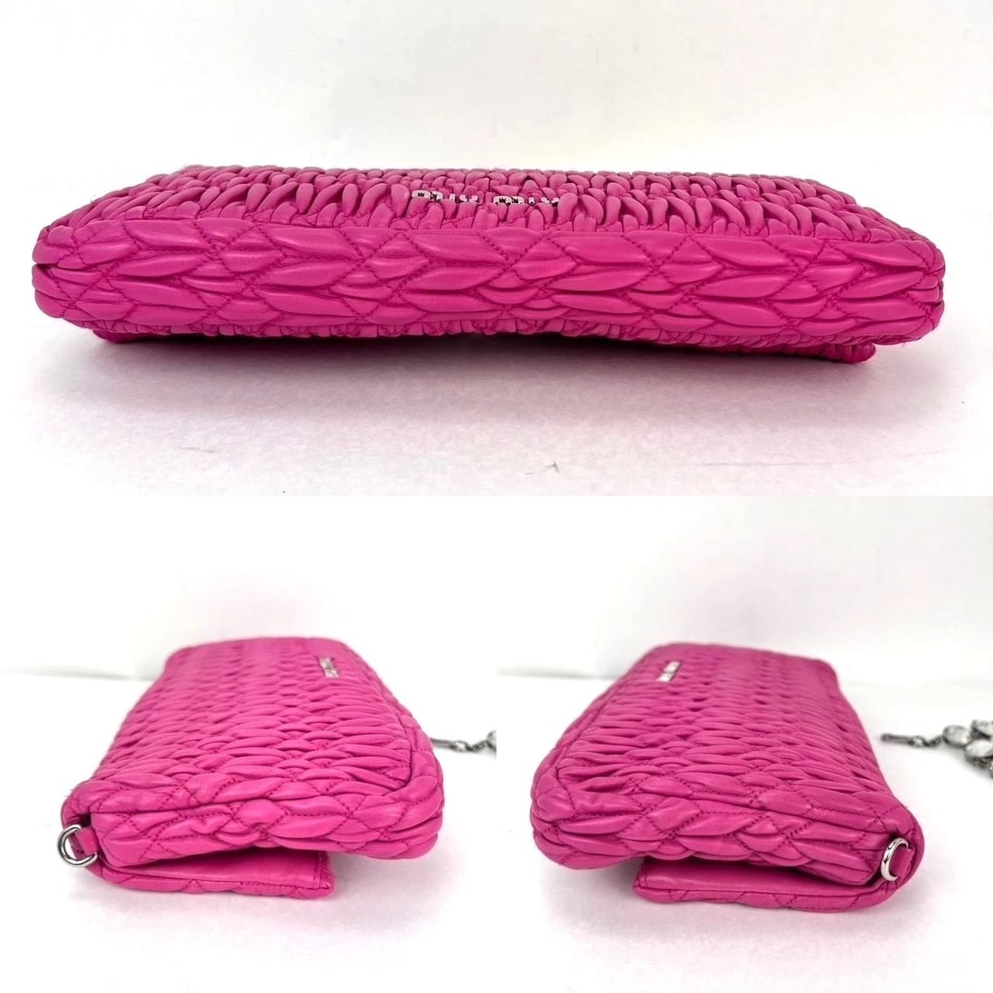 Miu Miu Pink Lambskin Nappa Crystal Shoulder Clutch Bag - 5