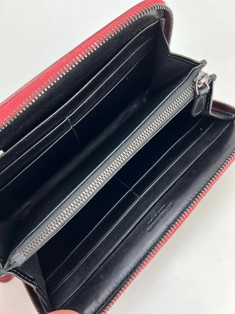 Bottega Veneta Burgundy Intrecciato Zip Around Leather Wallet Clutch - 10
