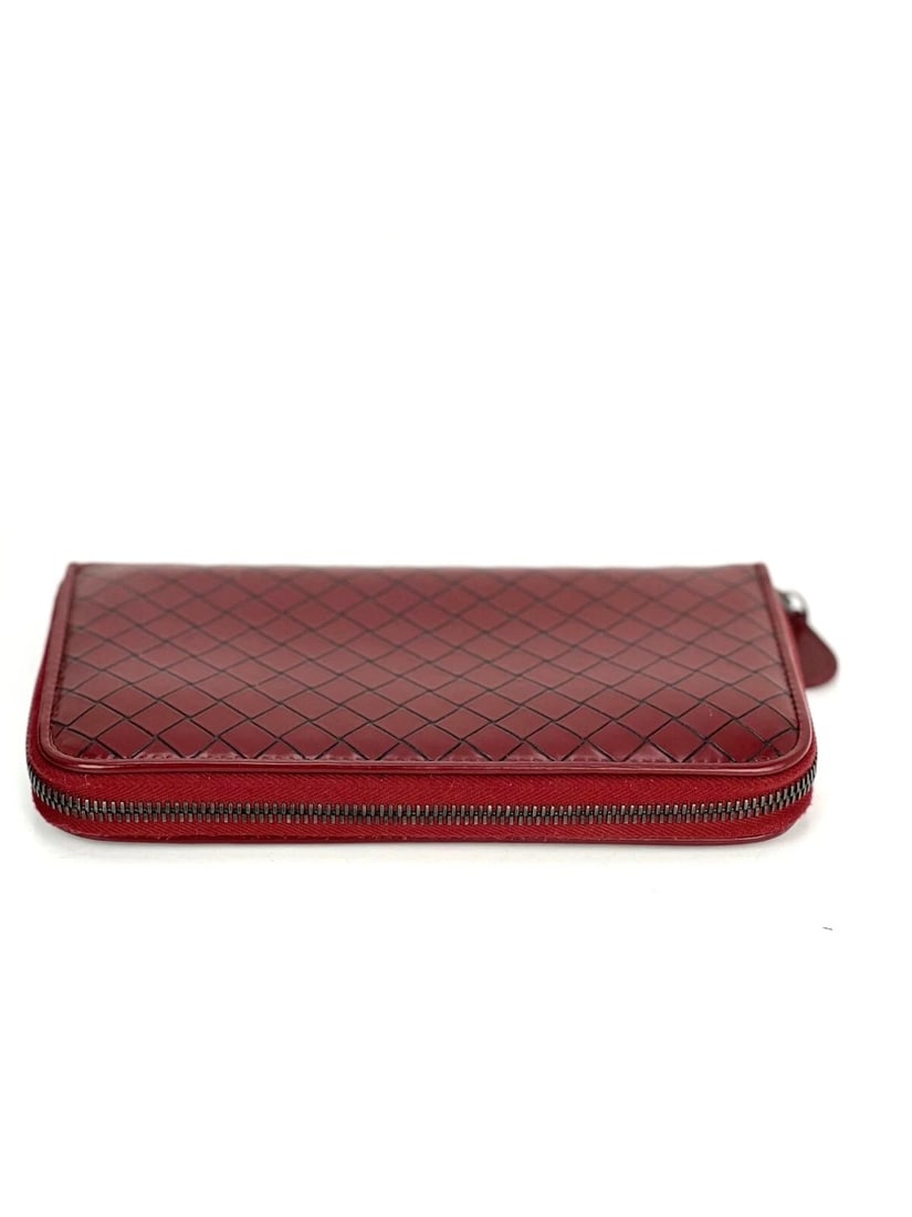 Bottega Veneta Burgundy Intrecciato Zip Around Leather Wallet Clutch - 7