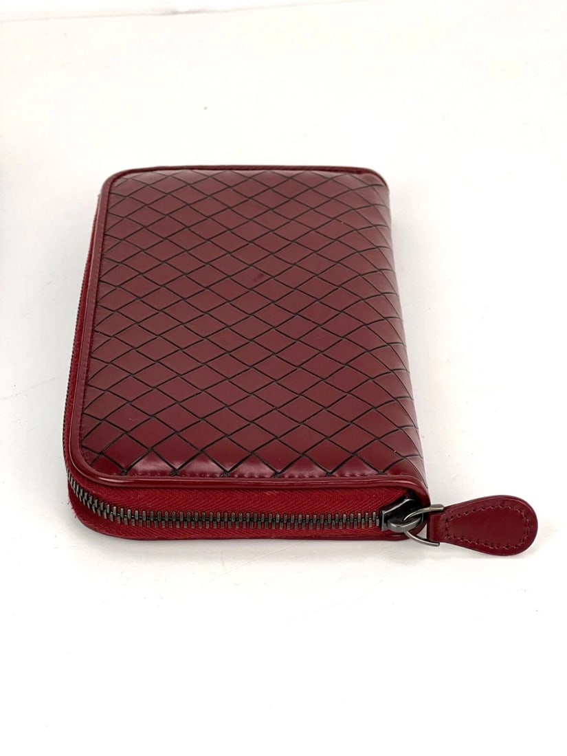 Bottega Veneta Burgundy Intrecciato Zip Around Leather Wallet Clutch - 9