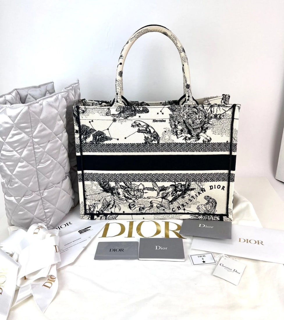 Christian Dior Book Embroidered Canvas MM Stars and Signs Black Tote - 2