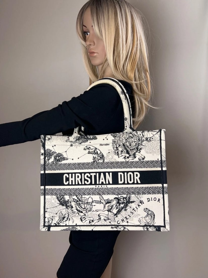 Christian Dior Book Embroidered Canvas MM Stars and Signs Black Tote - 8