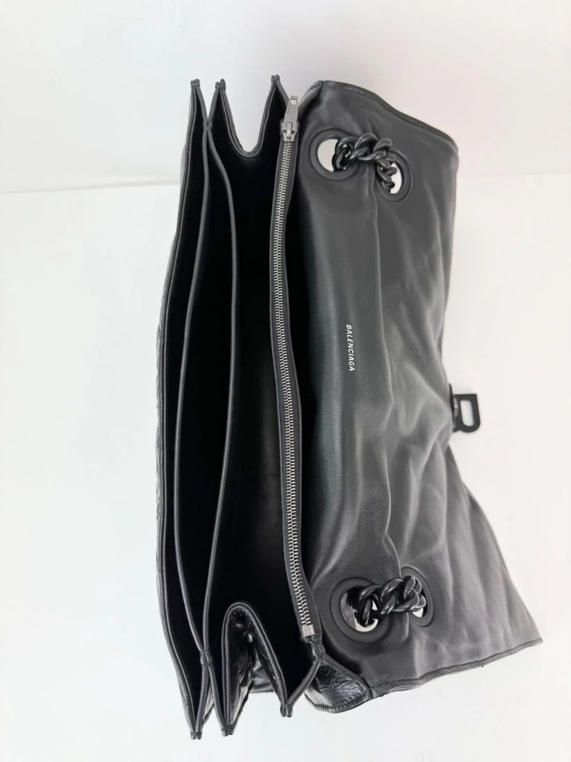 Balenciaga Large Crush Leather Matte Black Quilted Shoulder Bag - 10