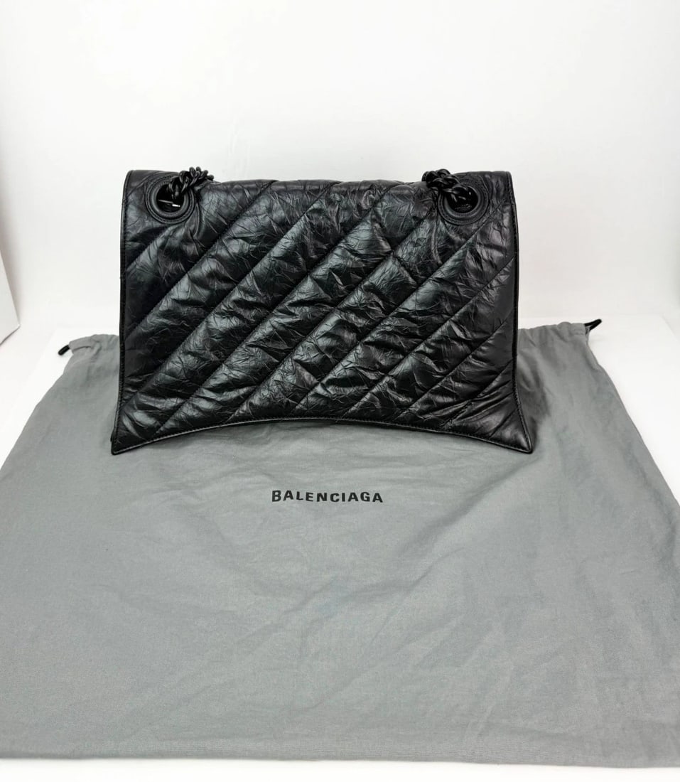 Balenciaga Large Crush Leather Matte Black Quilted Shoulder Bag - 2