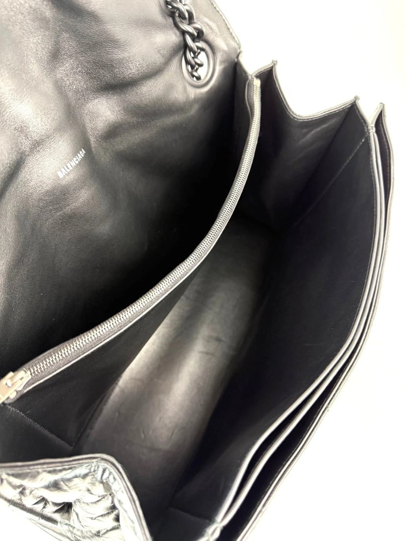 Balenciaga Large Crush Leather Matte Black Quilted Shoulder Bag - 3