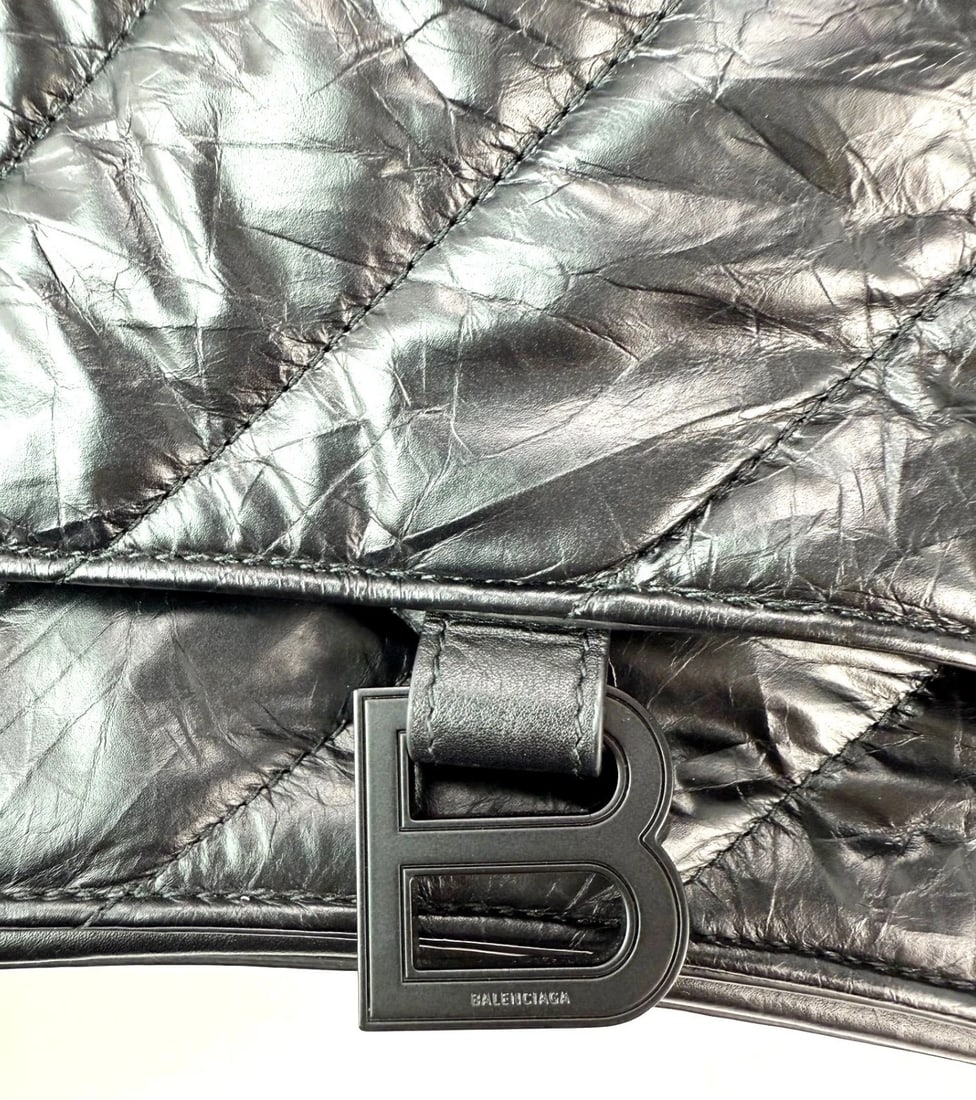 Balenciaga Large Crush Leather Matte Black Quilted Shoulder Bag - 7