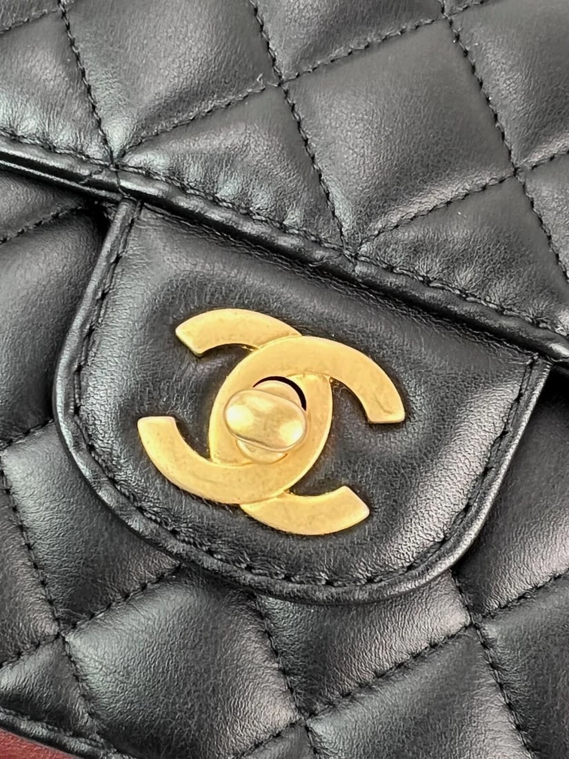 Chanel Calfskin Quilted Strap into Flap Black Burgundy Shoulder Bag - 12
