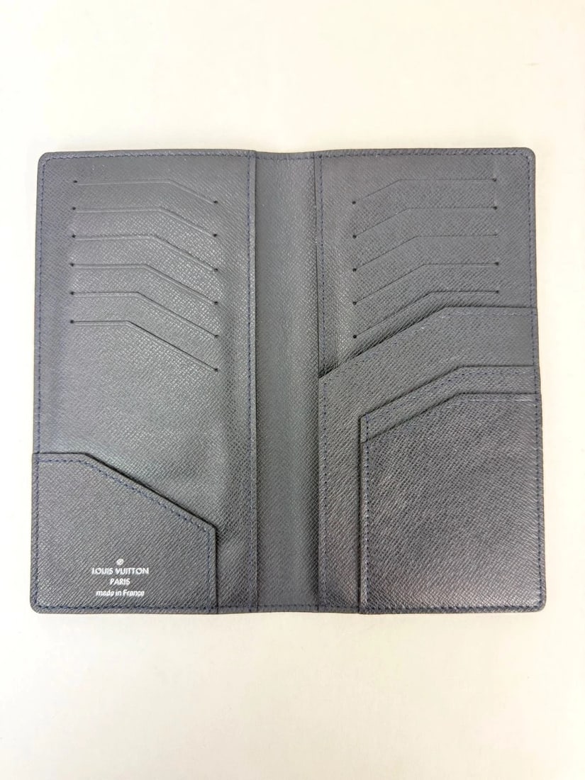 LOUIS VUITTON Taiga Brazza Long Bifold Dark Blue Leather Wallet - 8