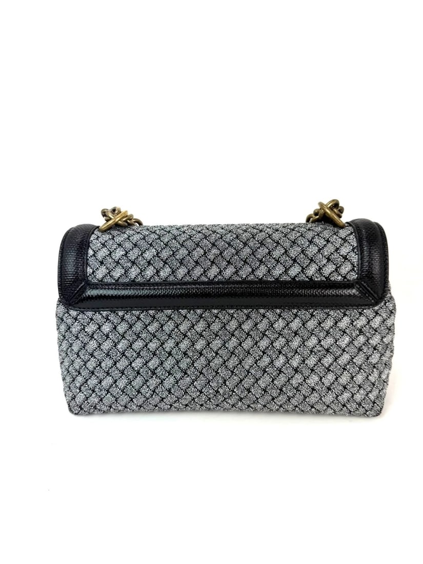 Bottega Veneta Metallic Wool Woven Patent Ayers Olimpia Knot Silver Bag - 3