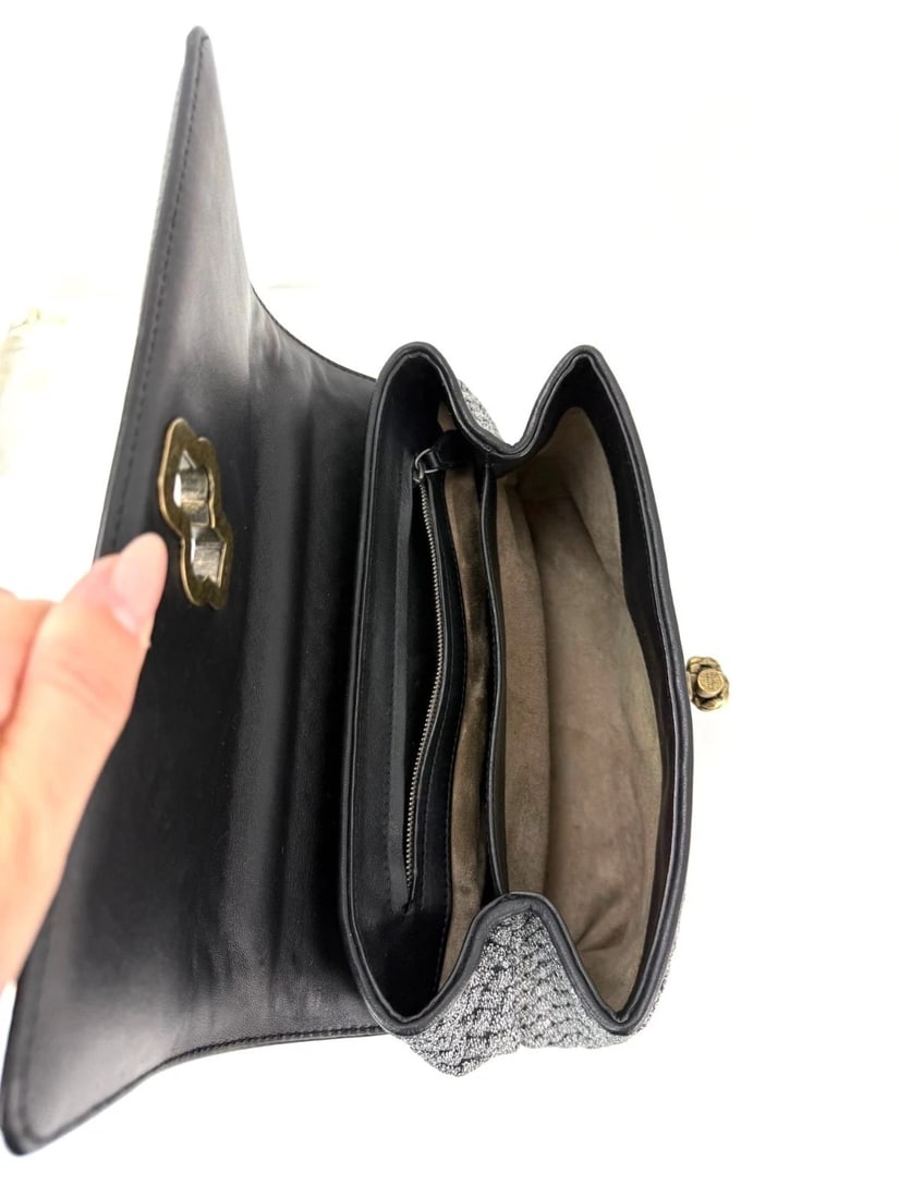 Bottega Veneta Metallic Wool Woven Patent Ayers Olimpia Knot Silver Bag - 4