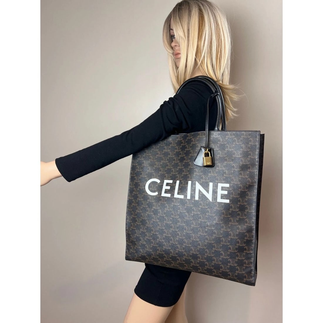 Celine Triomphe Vertical Cabas Black Monogram Canvas Tote - 5