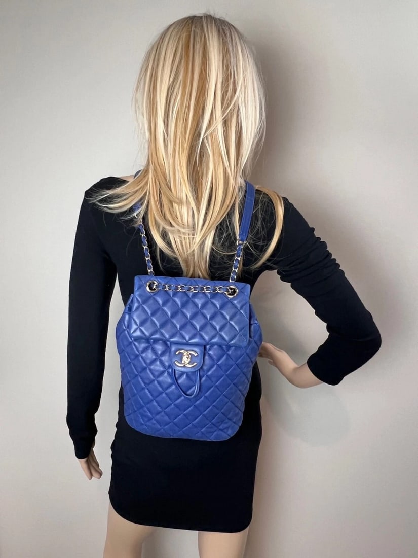 Chanel Lambskin Quilted Small Urban Spirit Blue Backpack - 11