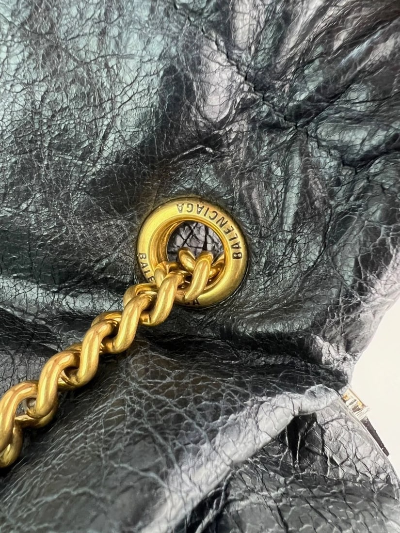 Balenciaga Leather Crush Medium Black Paris Charms Tote Bag - 11