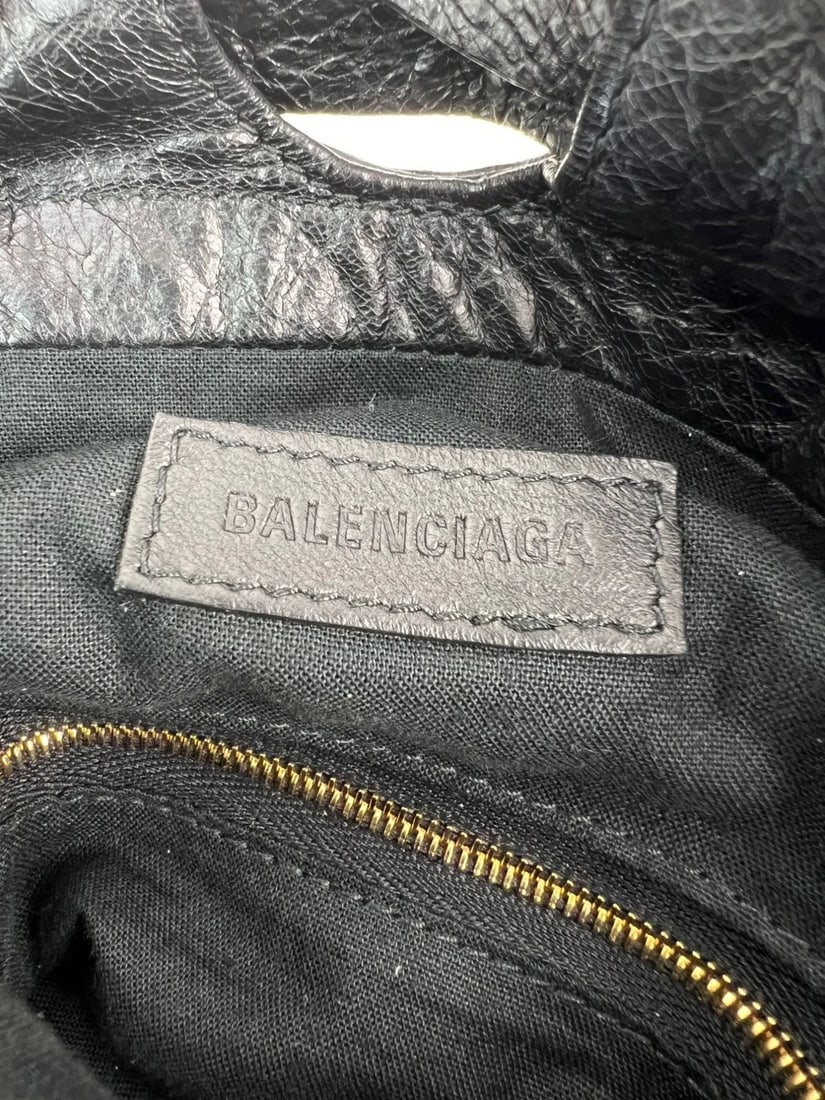 Balenciaga Leather Crush Medium Black Paris Charms Tote Bag - 7