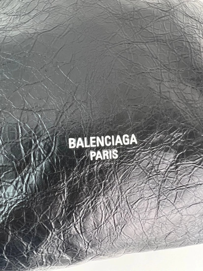 Balenciaga Leather Crush Medium Black Paris Charms Tote Bag - 9