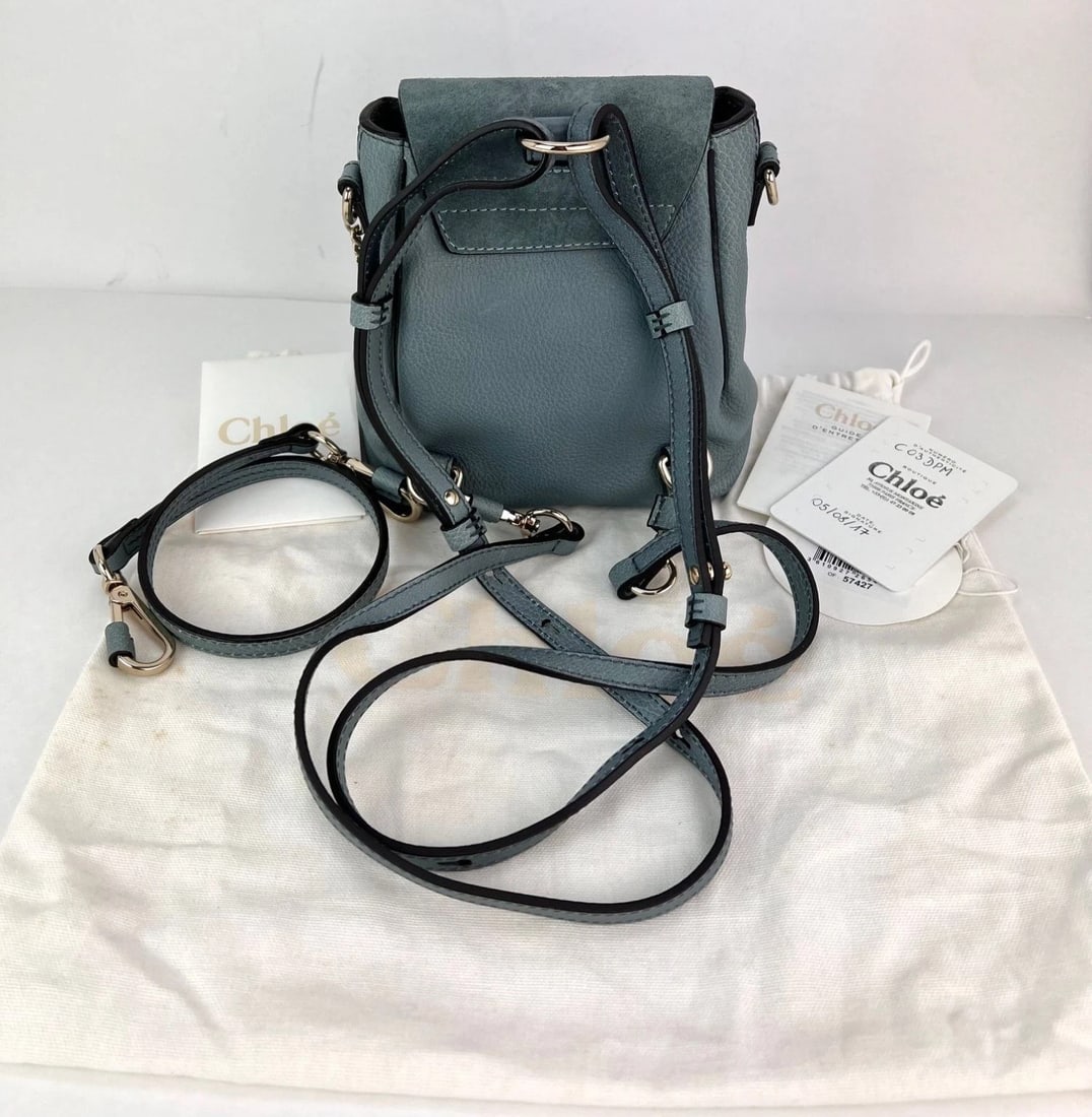 Chloe Blue Faye Mini Suede and Leather Backpack Bag - 2