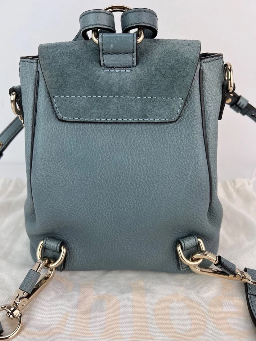 Chloe Blue Faye Mini Suede and Leather Backpack Bag - 3